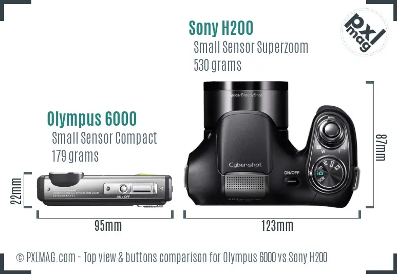 Olympus 6000 vs Sony H200 top view buttons comparison