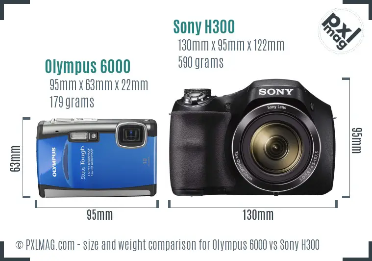 Olympus 6000 vs Sony H300 size comparison