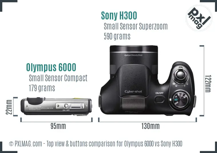 Olympus 6000 vs Sony H300 top view buttons comparison