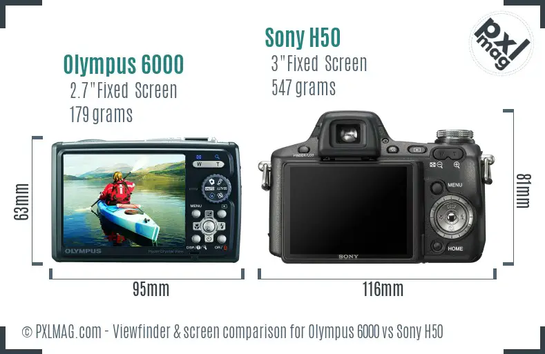 Olympus 6000 vs Sony H50 Screen and Viewfinder comparison
