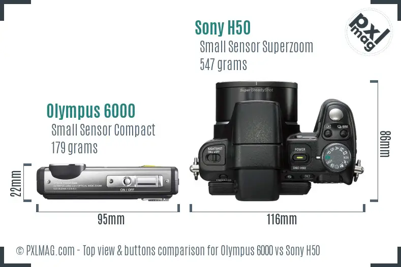 Olympus 6000 vs Sony H50 top view buttons comparison