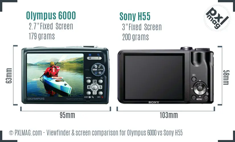 Olympus 6000 vs Sony H55 Screen and Viewfinder comparison