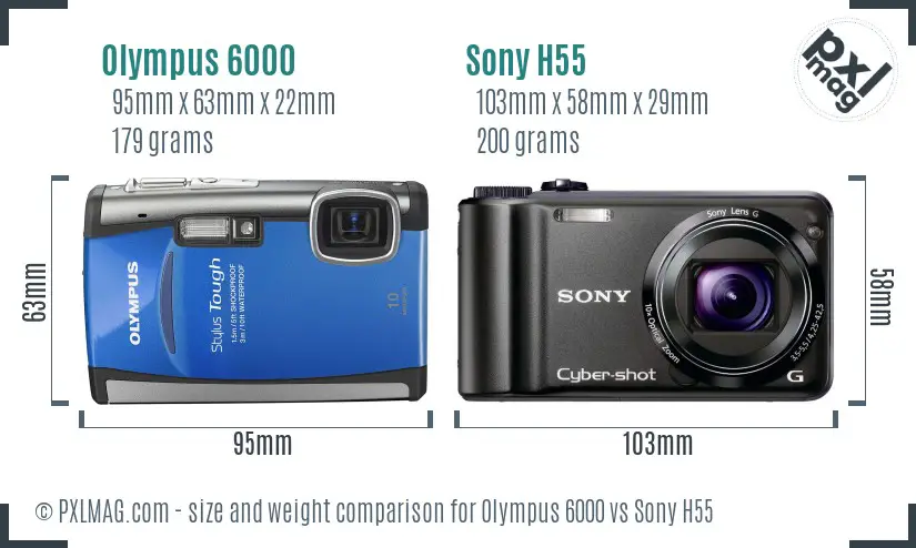 Olympus 6000 vs Sony H55 size comparison