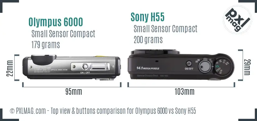 Olympus 6000 vs Sony H55 top view buttons comparison