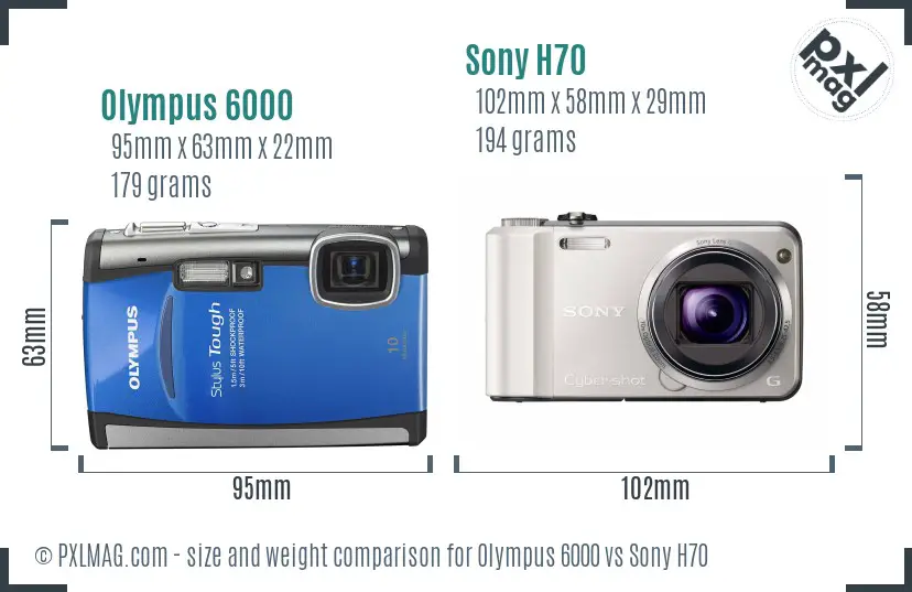 Olympus 6000 vs Sony H70 size comparison