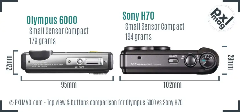 Olympus 6000 vs Sony H70 top view buttons comparison