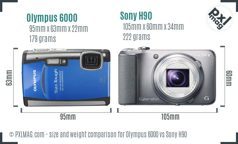 Olympus 6000 vs Sony H90 size comparison