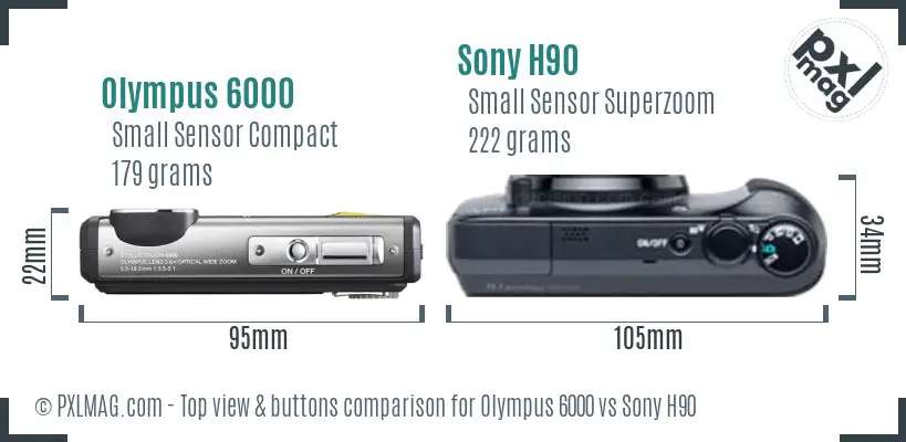 Olympus 6000 vs Sony H90 top view buttons comparison