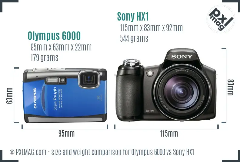 Olympus 6000 vs Sony HX1 size comparison