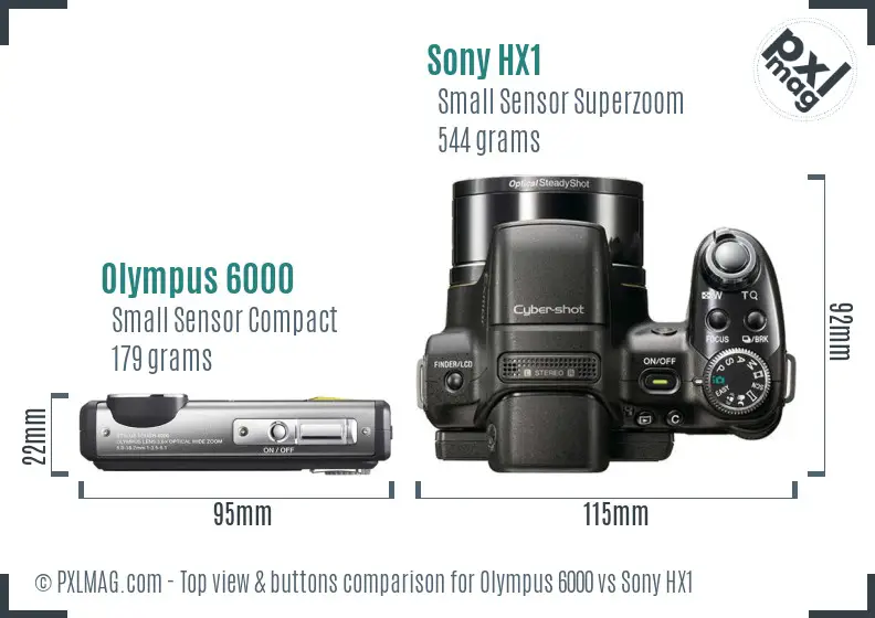 Olympus 6000 vs Sony HX1 top view buttons comparison
