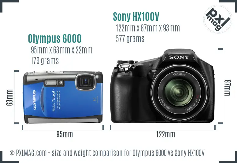 Olympus 6000 vs Sony HX100V size comparison