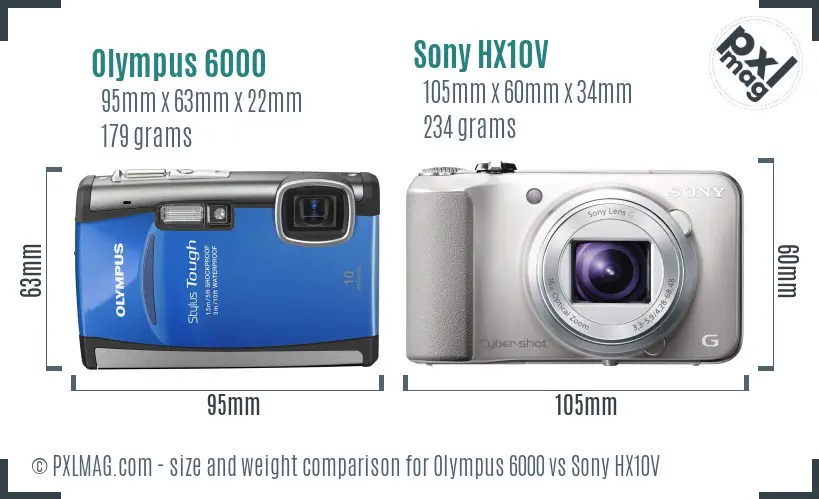 Olympus 6000 vs Sony HX10V size comparison