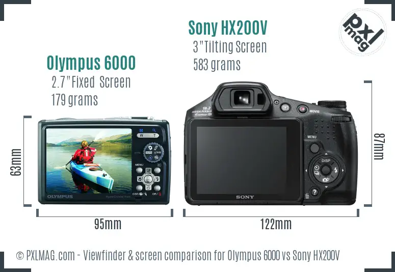 Olympus 6000 vs Sony HX200V Screen and Viewfinder comparison