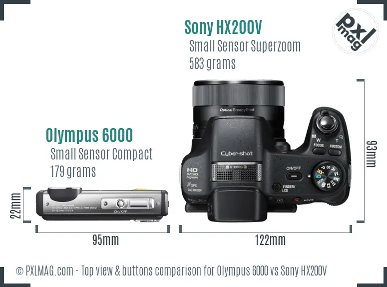 Olympus 6000 vs Sony HX200V top view buttons comparison