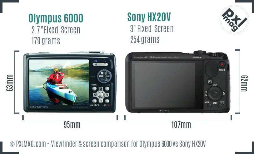 Olympus 6000 vs Sony HX20V Screen and Viewfinder comparison