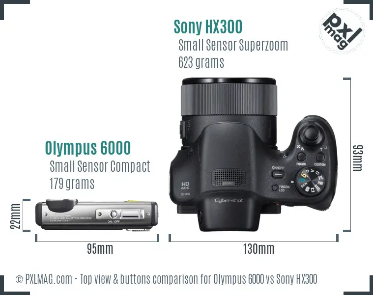 Olympus 6000 vs Sony HX300 top view buttons comparison