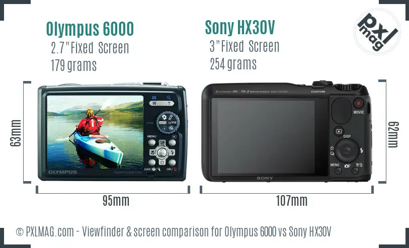 Olympus 6000 vs Sony HX30V Screen and Viewfinder comparison