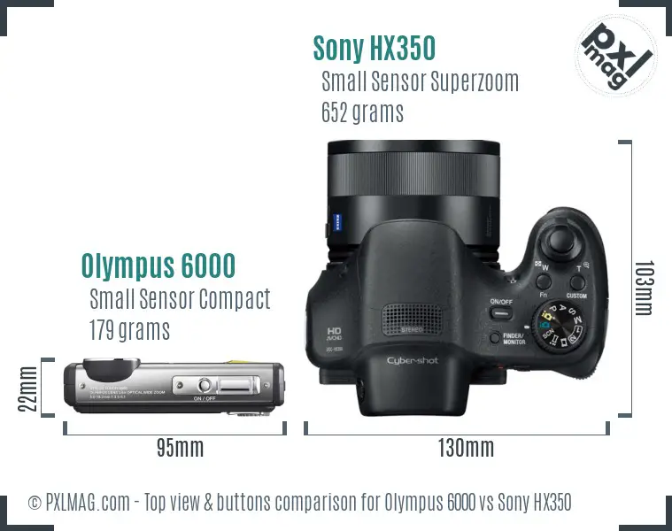 Olympus 6000 vs Sony HX350 top view buttons comparison