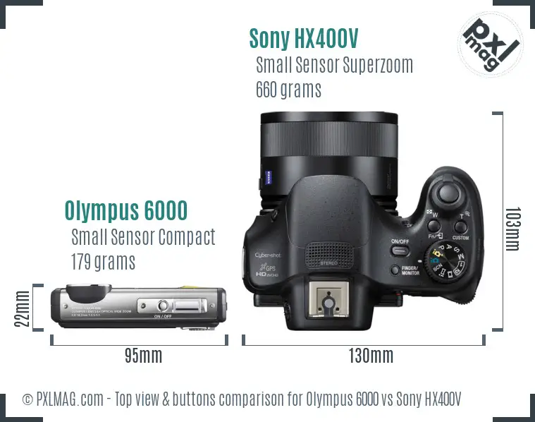 Olympus 6000 vs Sony HX400V top view buttons comparison