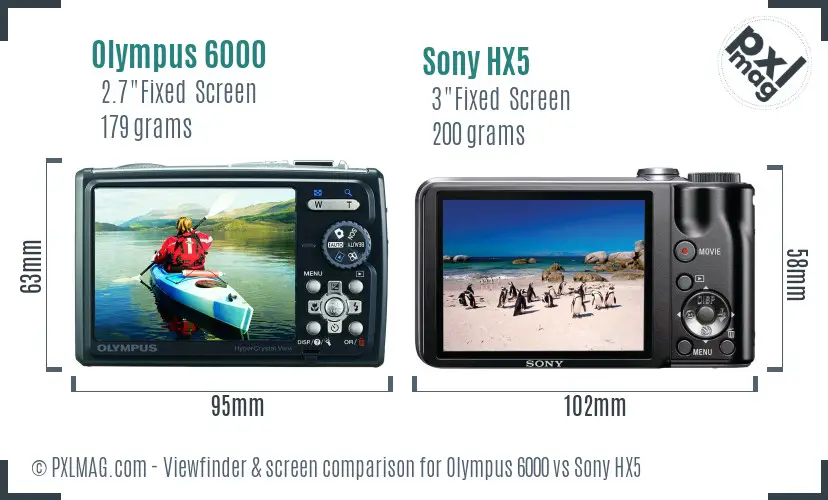Olympus 6000 vs Sony HX5 Screen and Viewfinder comparison