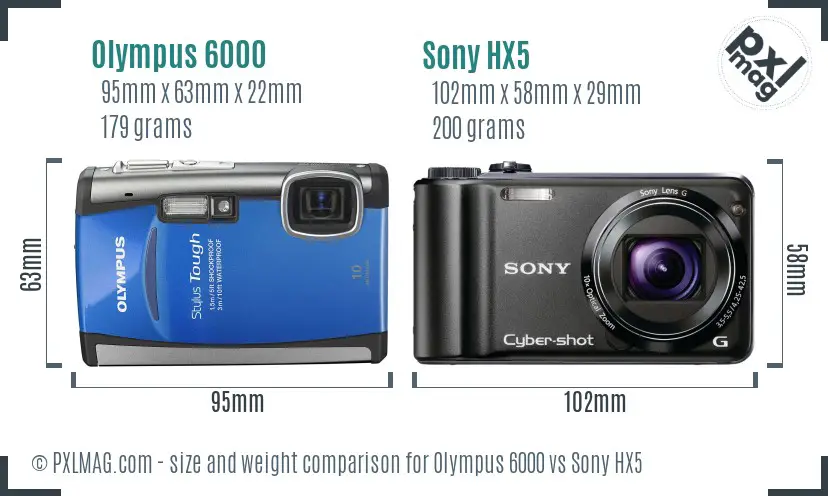 Olympus 6000 vs Sony HX5 size comparison