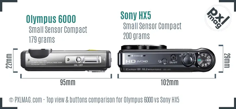 Olympus 6000 vs Sony HX5 top view buttons comparison