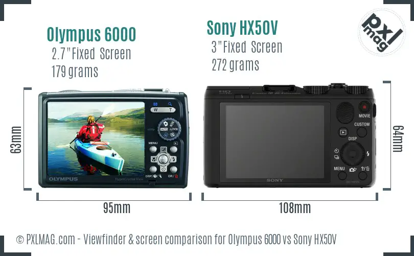 Olympus 6000 vs Sony HX50V Screen and Viewfinder comparison