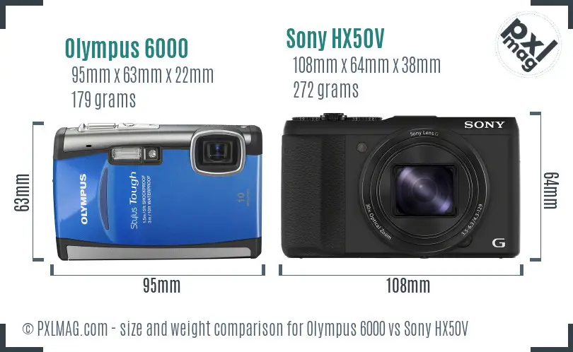 Olympus 6000 vs Sony HX50V size comparison