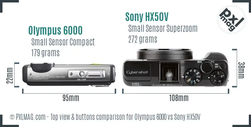 Olympus 6000 vs Sony HX50V top view buttons comparison