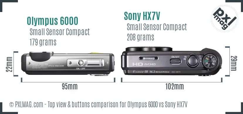 Olympus 6000 vs Sony HX7V top view buttons comparison