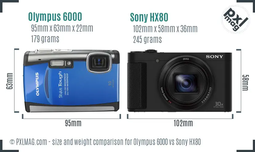 Olympus 6000 vs Sony HX80 size comparison