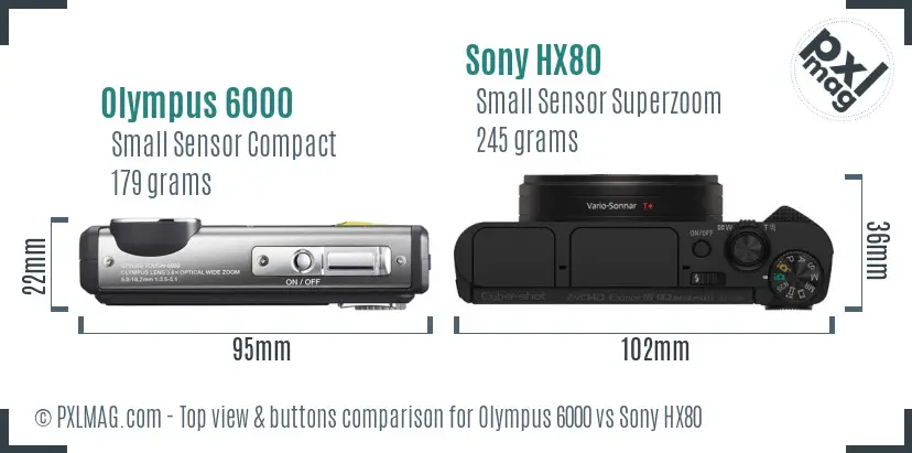 Olympus 6000 vs Sony HX80 top view buttons comparison