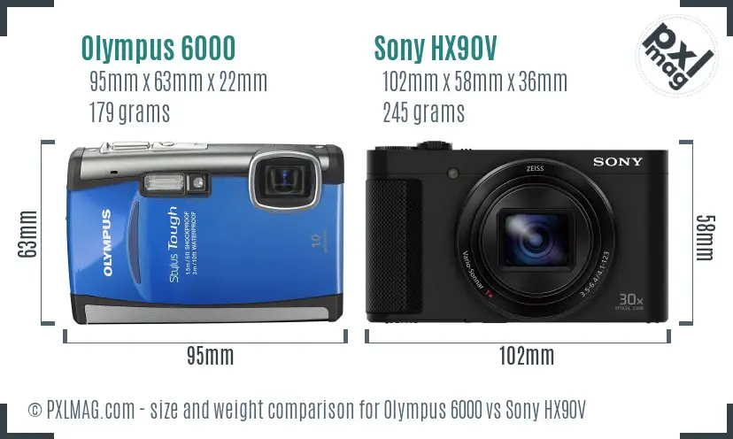 Olympus 6000 vs Sony HX90V size comparison