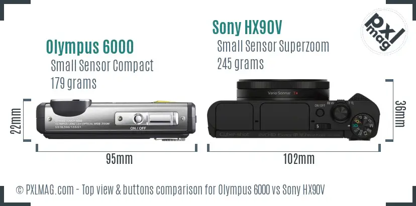 Olympus 6000 vs Sony HX90V top view buttons comparison