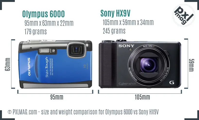 Olympus 6000 vs Sony HX9V size comparison