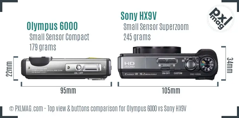 Olympus 6000 vs Sony HX9V top view buttons comparison