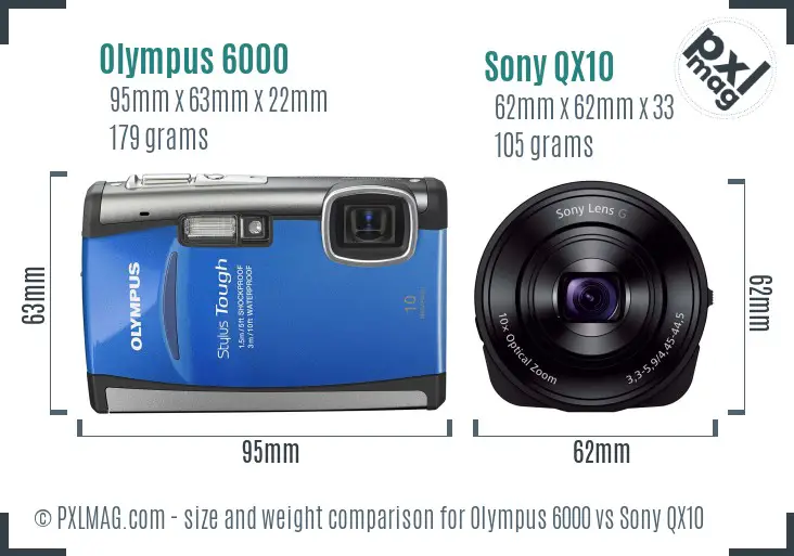 Olympus 6000 vs Sony QX10 size comparison