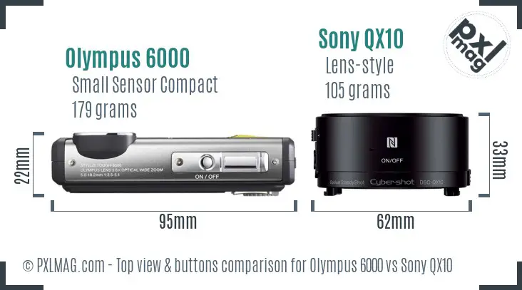 Olympus 6000 vs Sony QX10 top view buttons comparison