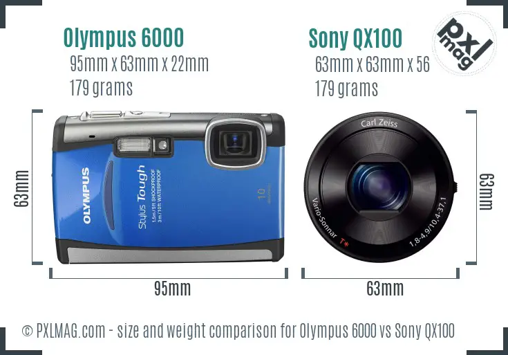 Olympus 6000 vs Sony QX100 size comparison