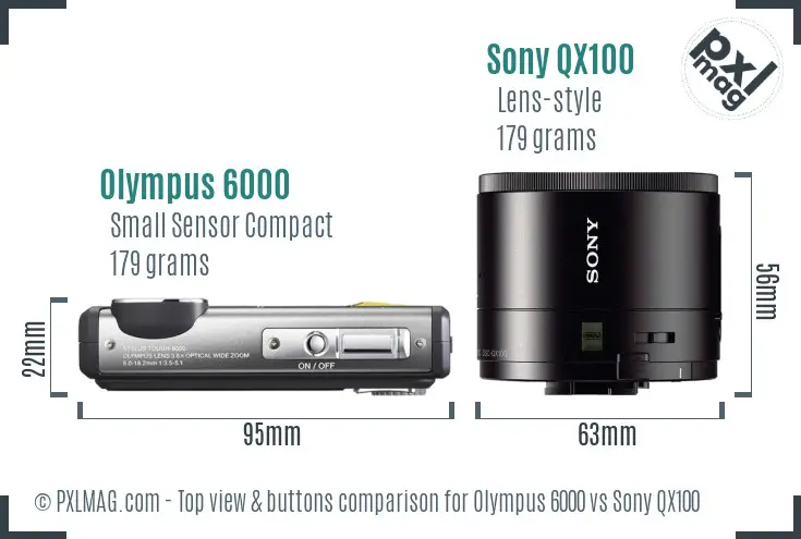 Olympus 6000 vs Sony QX100 top view buttons comparison