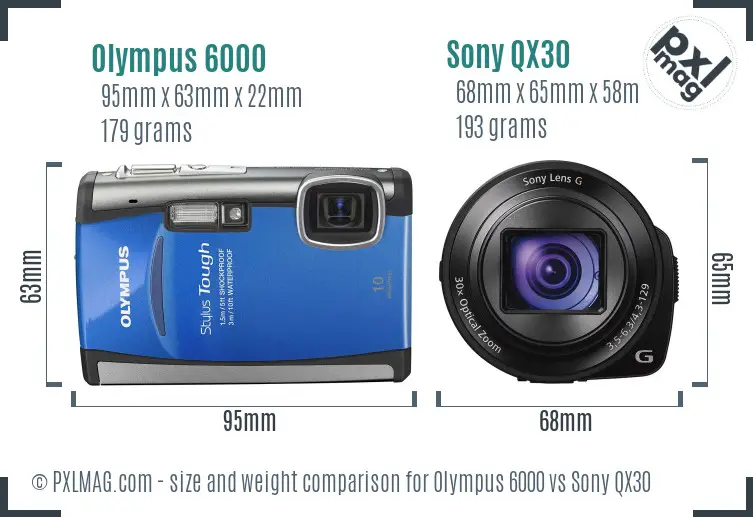 Olympus 6000 vs Sony QX30 size comparison