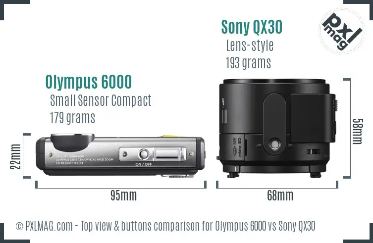 Olympus 6000 vs Sony QX30 top view buttons comparison