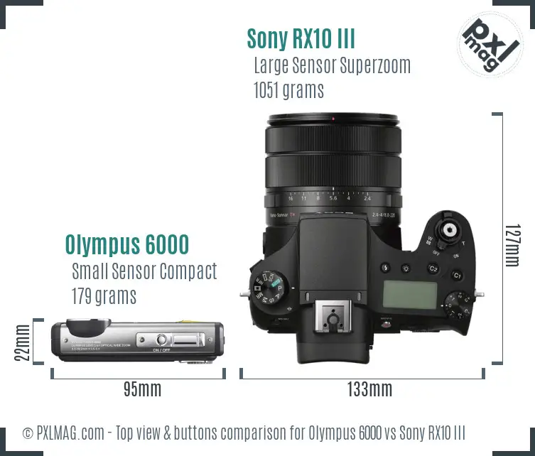 Olympus 6000 vs Sony RX10 III top view buttons comparison