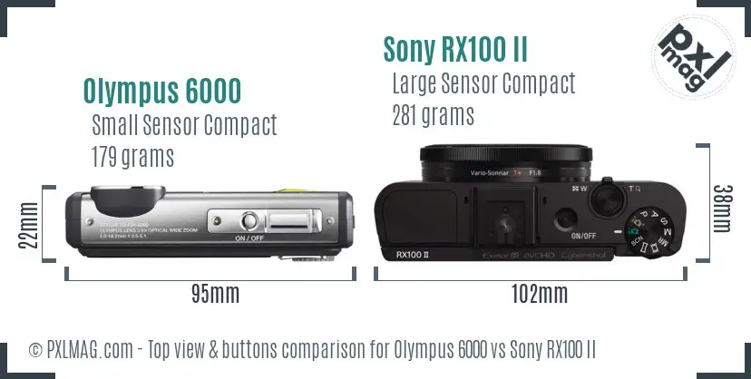 Olympus 6000 vs Sony RX100 II top view buttons comparison