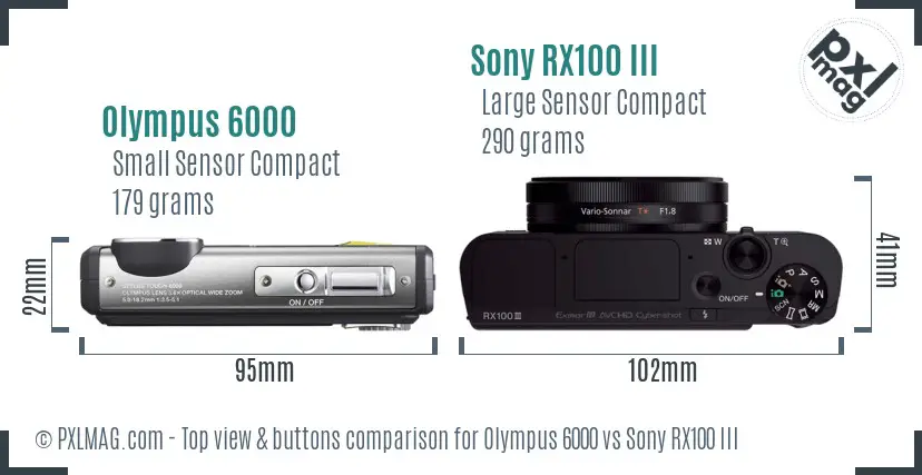 Olympus 6000 vs Sony RX100 III top view buttons comparison