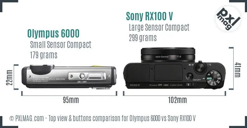 Olympus 6000 vs Sony RX100 V top view buttons comparison