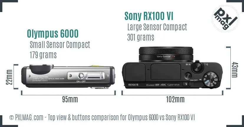 Olympus 6000 vs Sony RX100 VI top view buttons comparison