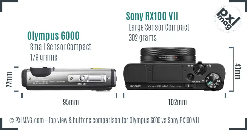 Olympus 6000 vs Sony RX100 VII top view buttons comparison