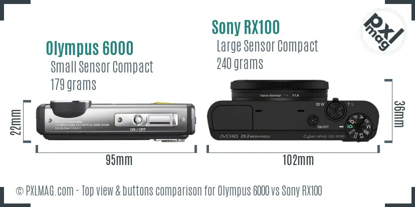 Olympus 6000 vs Sony RX100 top view buttons comparison