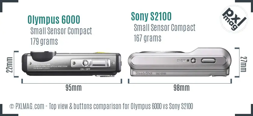 Olympus 6000 vs Sony S2100 top view buttons comparison